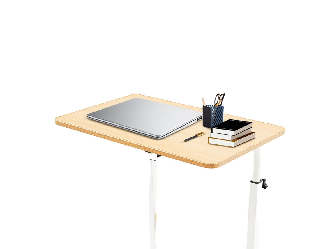 Escritorio para ordenador portátil, 60 x 40 cm, altura ajustable de 70 a 90 cm, capacidad de carga de 15 kg, construcción de MDF y metal, forma rectangular.