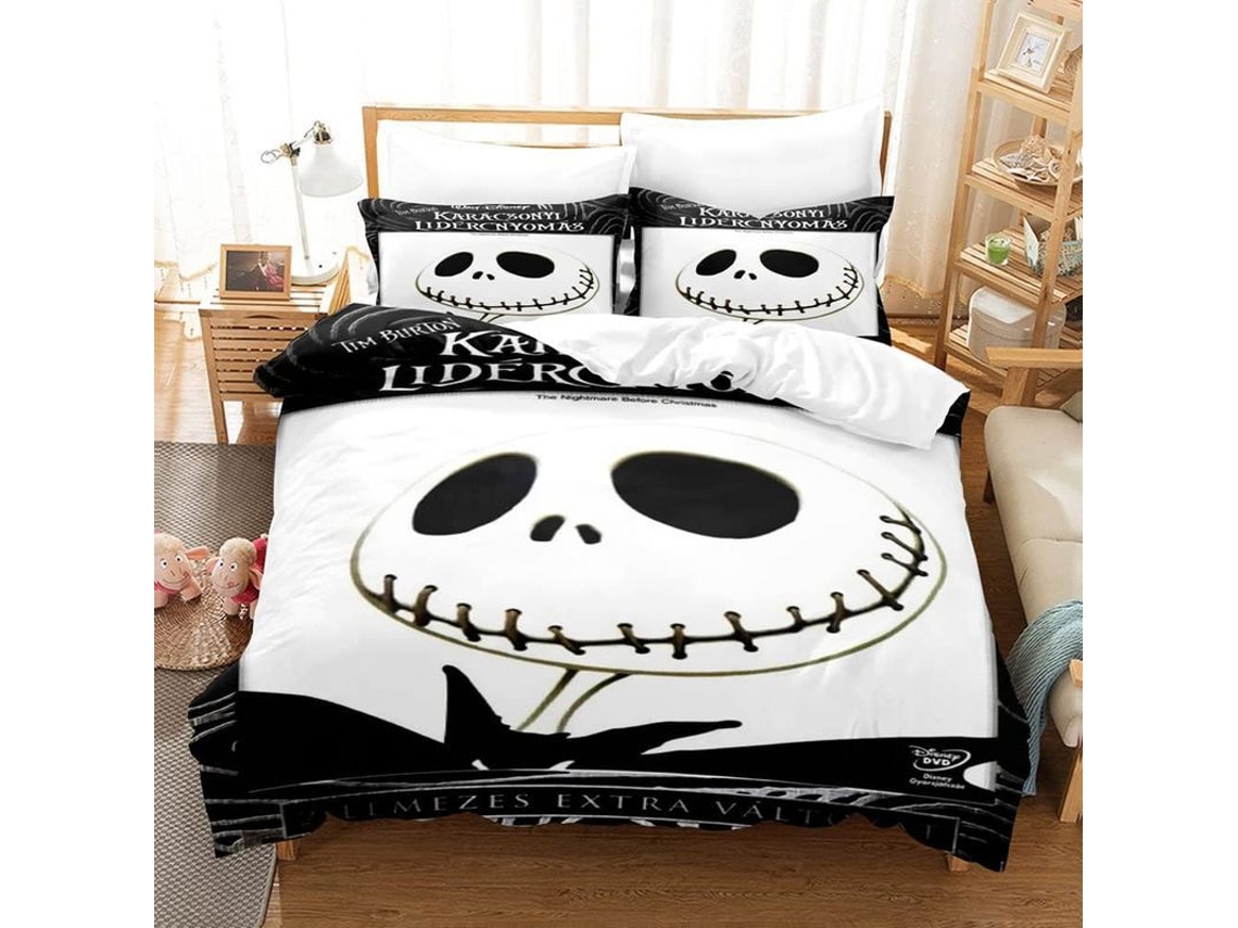 Juego De Funda Nórdica De Halloween, Calabaza, Calavera Negra, Murciélago, Lápida, Sombrero De Bruja, 180*200