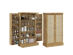 Armário de Cozinha Armário Despensa Cozinha com 2 Portas de Vime e 16 Prateleiras 60x30x104 Cm Madeira ZENCORE SERVICES