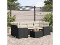 Conjunto de sofá de jardín de 7 piezas con cojines, ratán negro, Dkd Home Decor