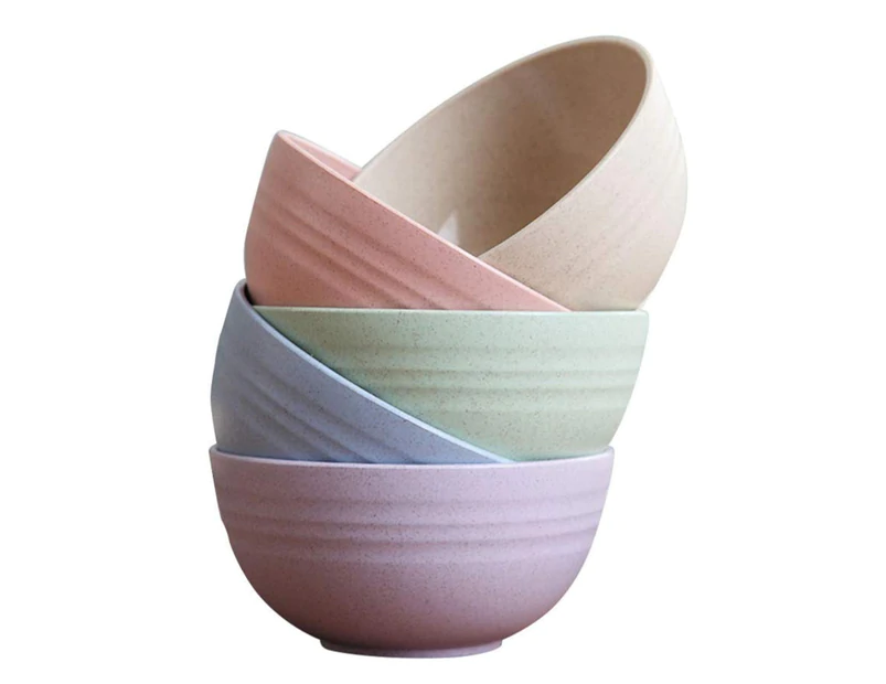 Juego de 5 Cuencos de Comida en Material de Paja (Colores Verde, Azul, Morado, Rosa y Blanco)