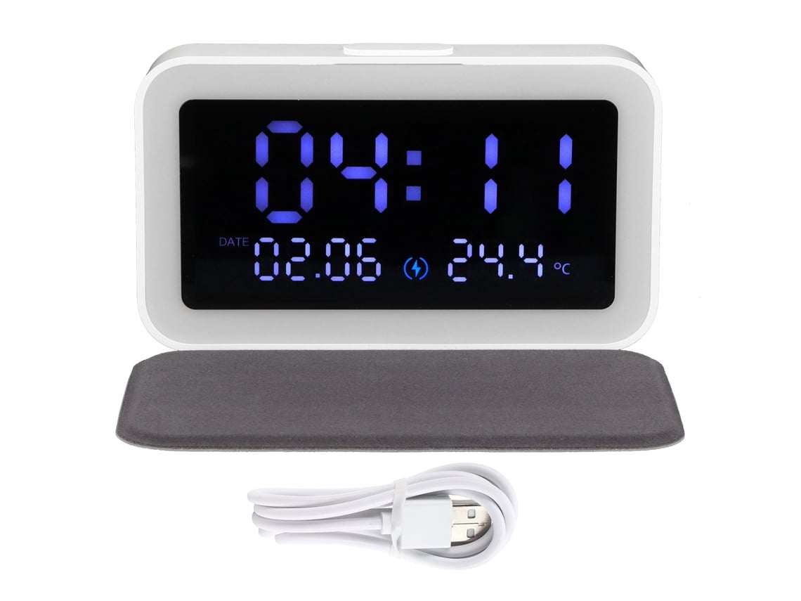 Reloj Despertador Con Luz Nocturna Led, Cargador Inalámbrico, Termómetro De 15 W Para Dormitorio Y Hogar.