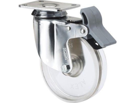 Rueda giratora placa freno cromada 10bhdfd100-slc policarbonato transp.liso ALEX