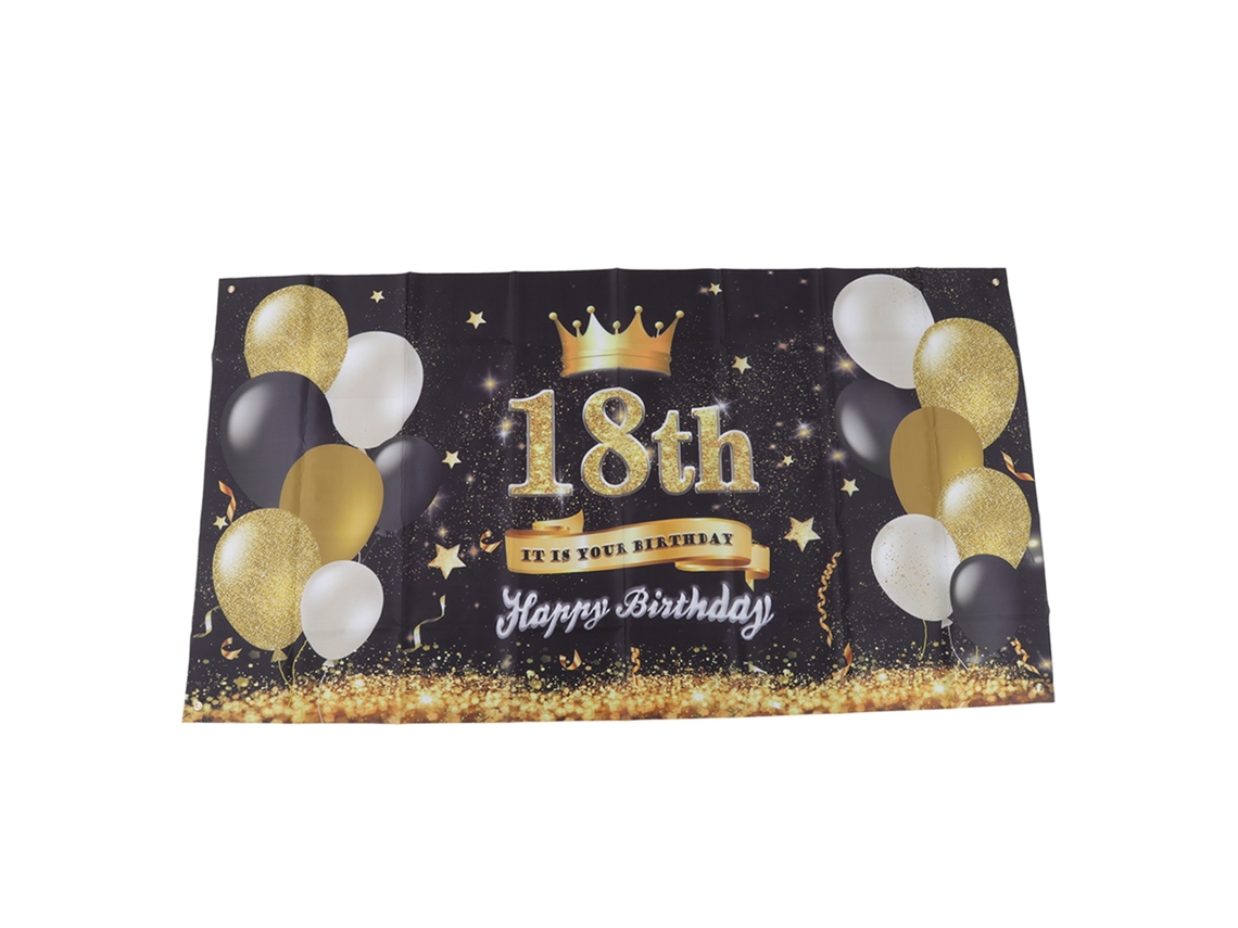 VYLARA Pano De Fundo 18 Anos Preto E Dourado 180x99cm Reutilizável Para Decoração Com 4 Ilhoses