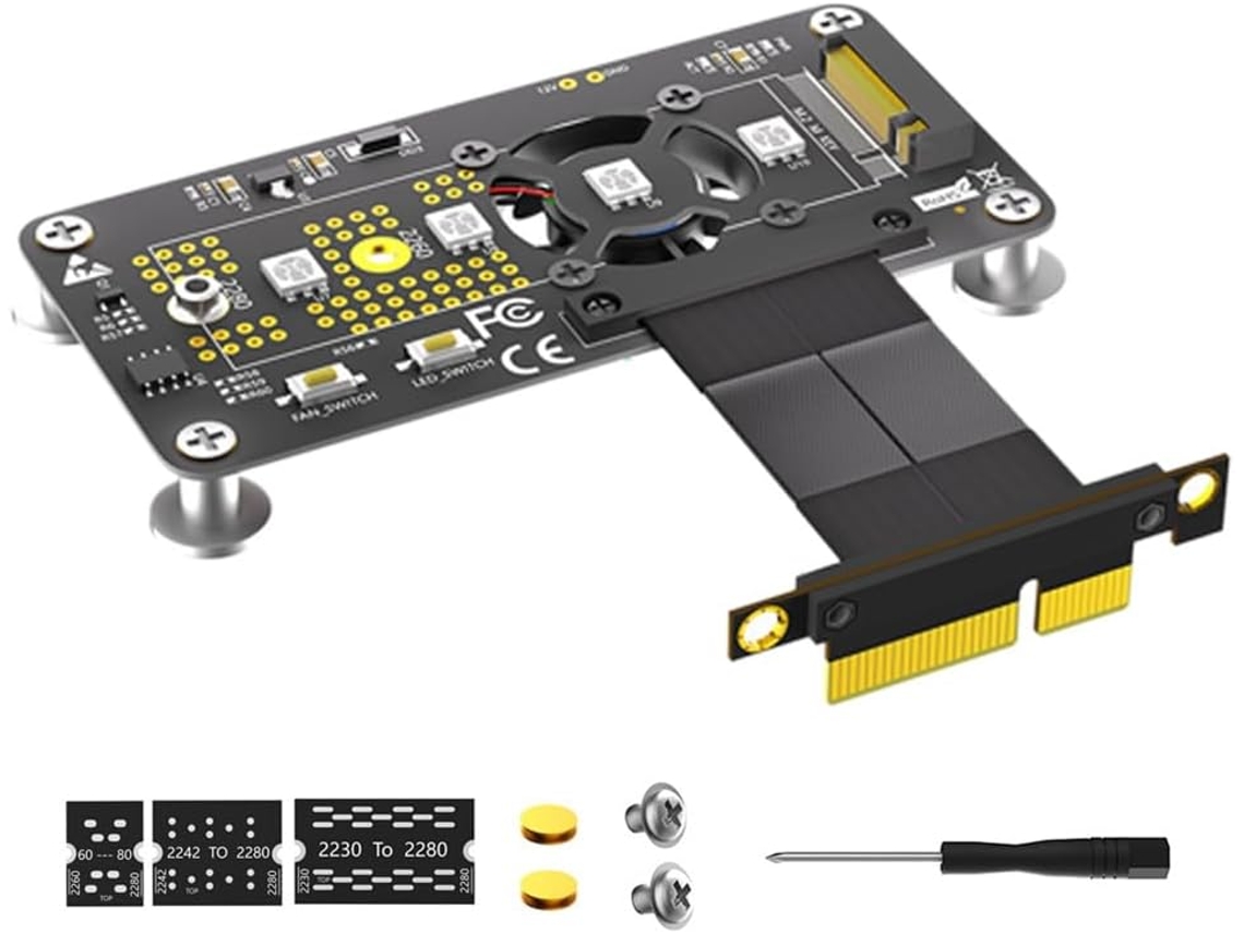 Cable De Extensión Para Tarjeta Elevadora Pcie X4 De Ssd Nvme M.2 Key Con Ventilador De Refrigeración