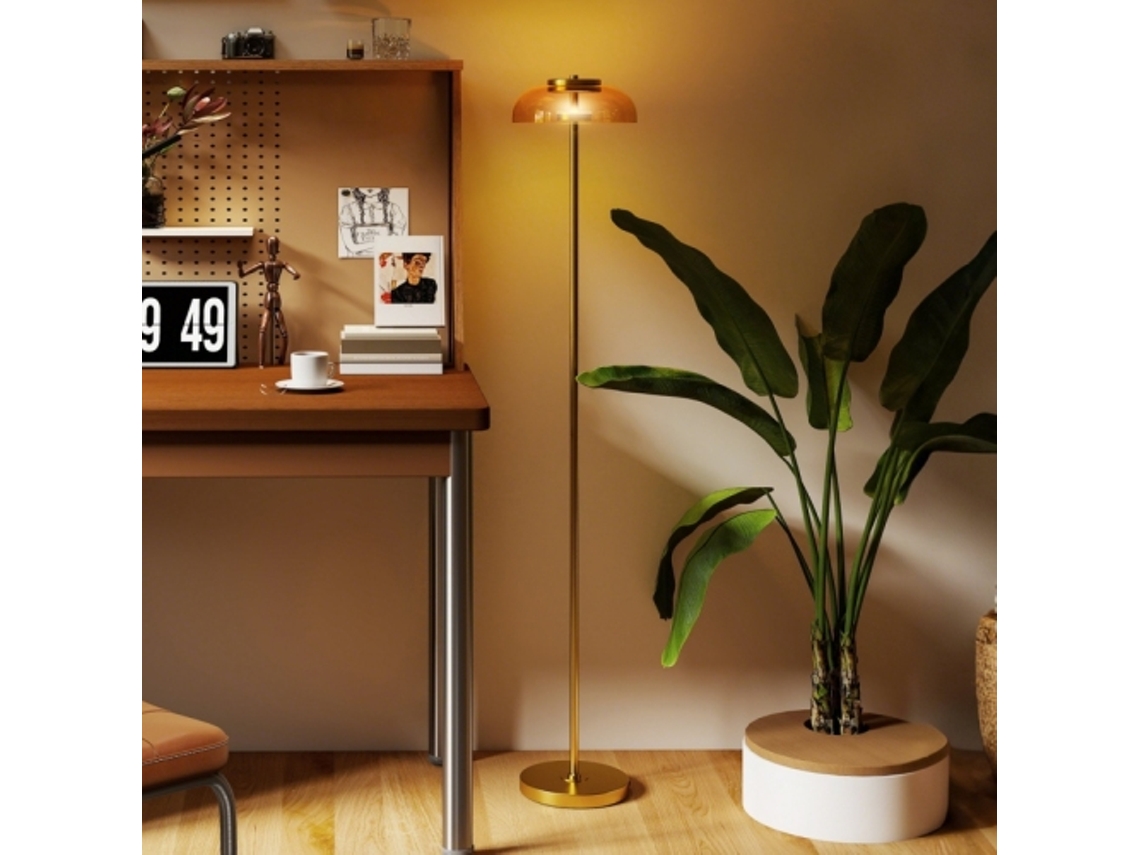 Lámpara De Pie Led Para Salón, Luz Cálida 3000k, Interruptor De Pie, 25 X 25 X 134 Cm, Latón