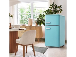 Nevera Retro De Doble Puerta 72l - Congelador 21l, Luz Led, Eficiencia Energética - Cian