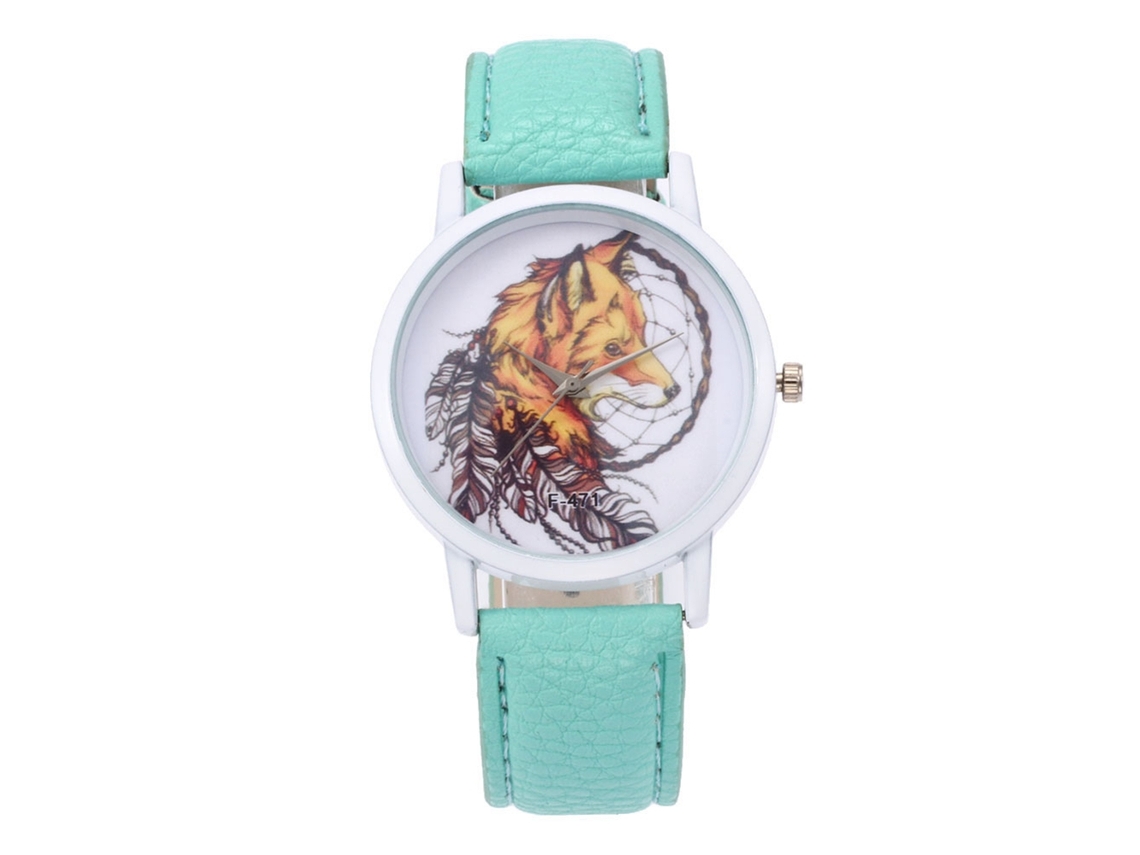Reloj De Pulsera De Cuarzo Con Estampado Animal Y Correa De Poliuretano Verde Menta, Estilo Moderno.