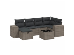 Conjunto de 7 sofás de jardín con cojines, mimbre, gris claro, MAISON EXCLUSIVE (7 piezas)