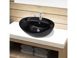 Fregadero y grifo de cerámica con rebosadero ovalado negro DKD HOME DECOR