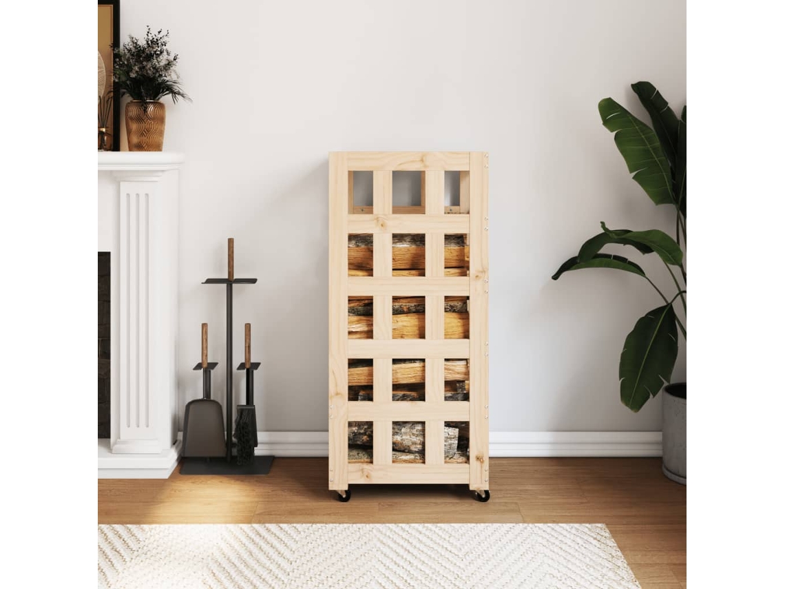Estante para leña | Leñero con ruedas 40x49x110 cm Pino macizo Wsd743162 Lovely Home