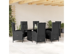 Juego de comedor de jardín de 7 piezas DKD Home Decor con cojines de mimbre negros