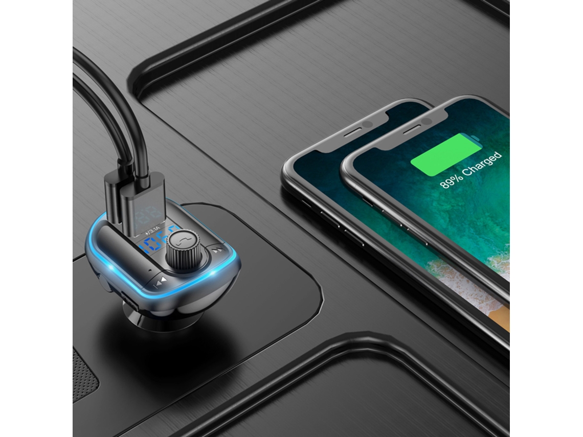 Transmisor Fm Para Coche Con Cargador Usb Doble, Reproductor Mp3 Bluetooth 5.0, Pantalla Led Y Compatibilidad Con Tarjeta Tf/usb.