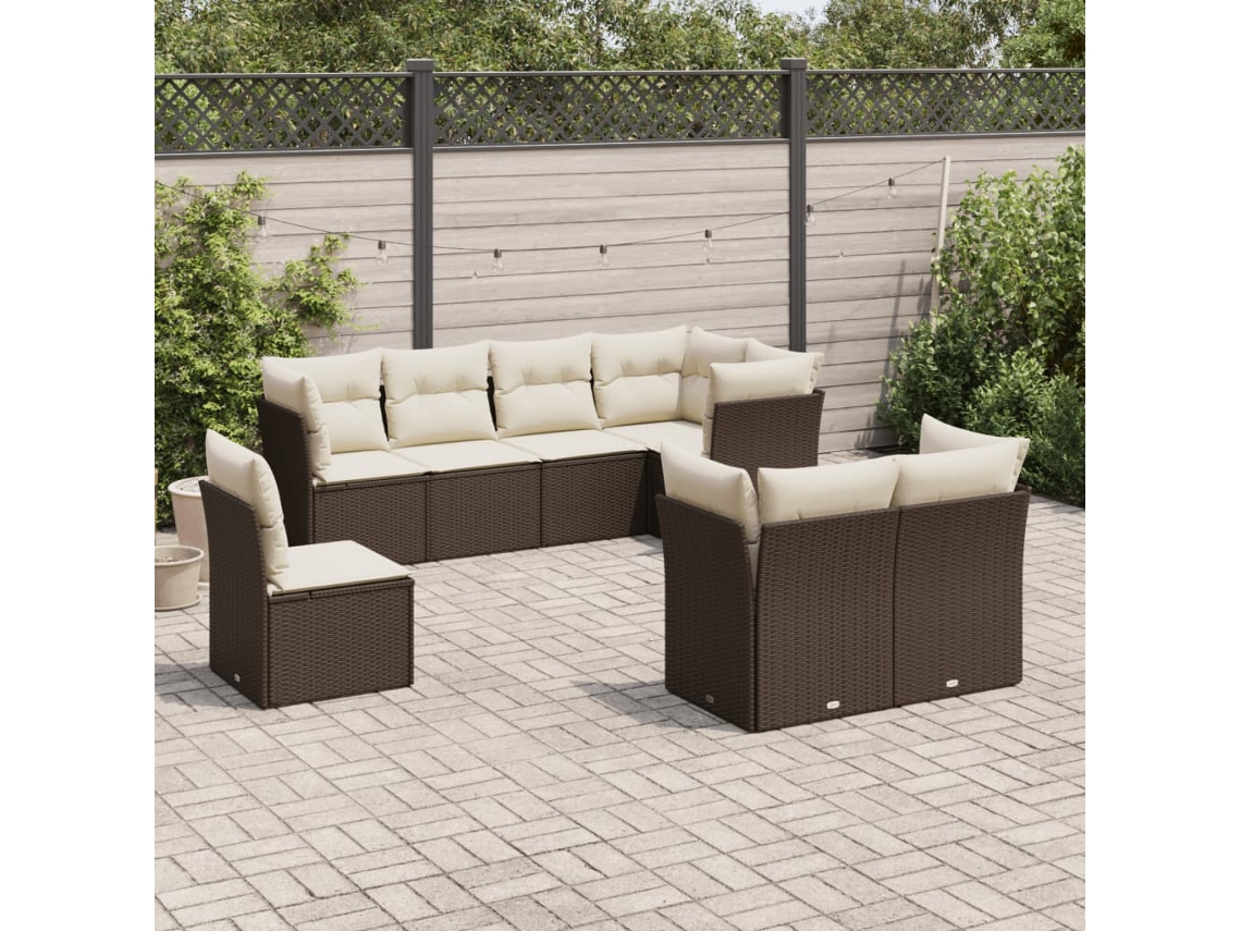 Conjunto de sofá de jardín de 8 piezas con cojines de mimbre marrón de DKD Home Decor