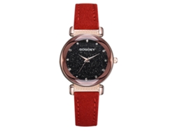 Reloj De Pulsera De Cuarzo Para Mujer Con Correa De Poliuretano Y Esfera Con Diseño De Cielo Estrellado Y Diamantes De Imitación (rojo).
