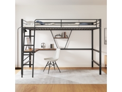Litera Metálica 90x200 Cm Con Escritorio En L, Estante Integrado, Barandilla De Seguridad, Para Niños, Adolescentes, Adultos, Negro