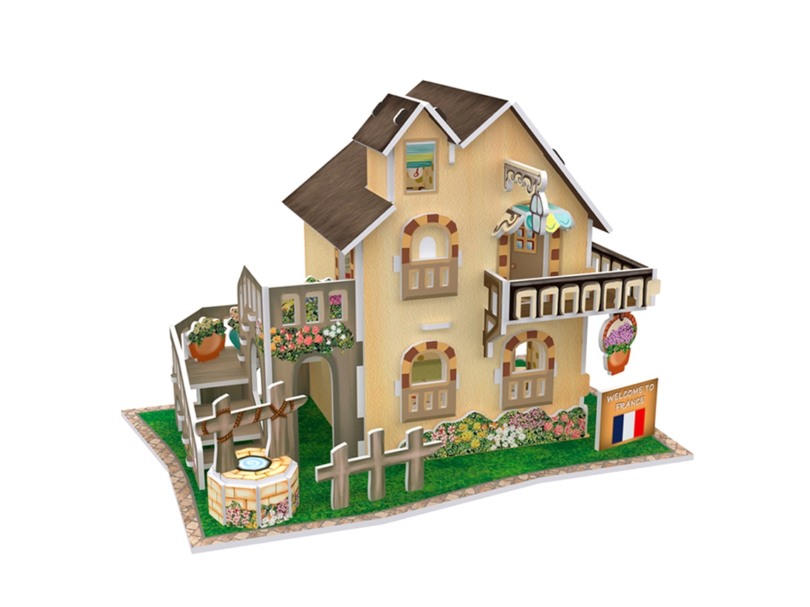 Casa Clásica Francesa Con Jardín, Rompecabezas 3d Estilo Mundo, 17x11x11 Cm.