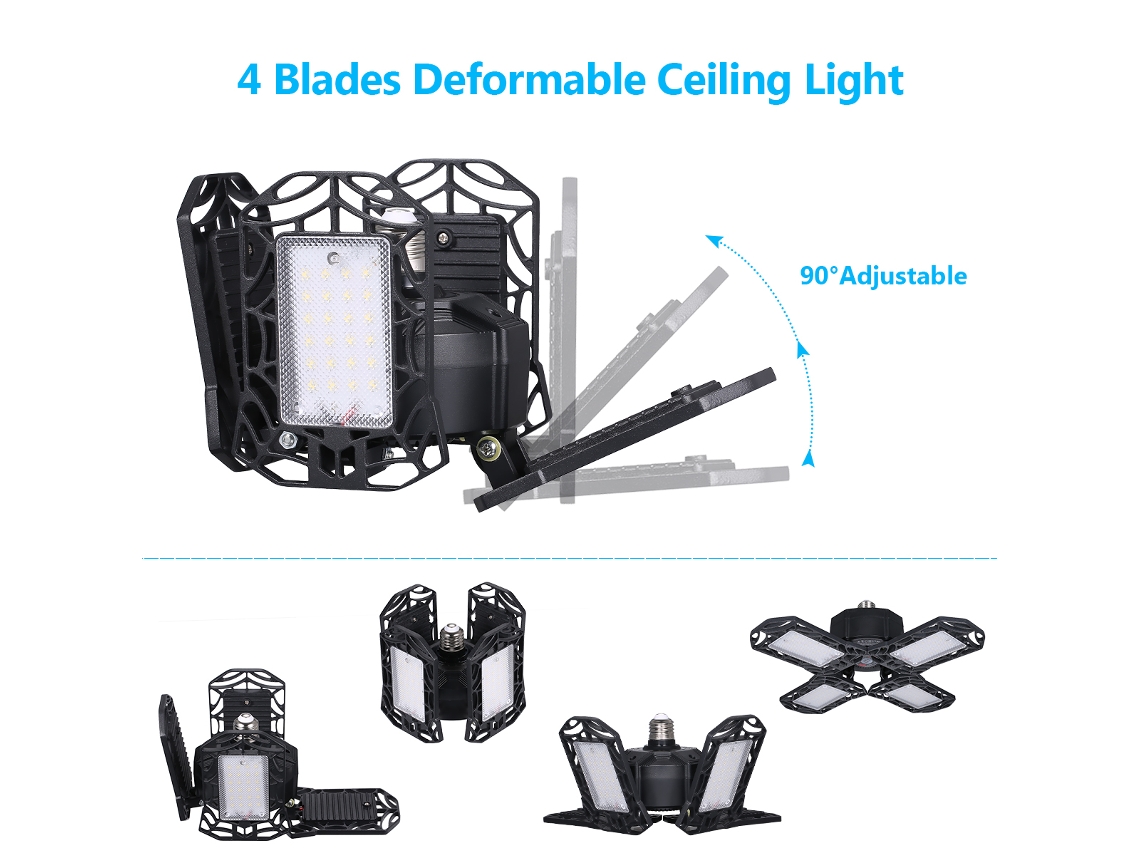 2026-luz De Garaje Led Tomshine 100w Con Base E26/e27 4 Cuchillas Ajustables Luz Blanca 6000-6500k Para Talleres Bodegas