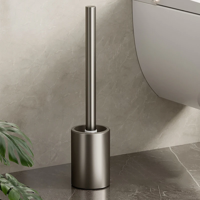 (gris) Soporte De Aluminio Para Escobilla De Inodoro Para Baño, No Requiere Perforación.