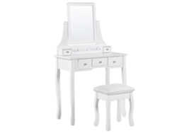 Tocador 5 cajones con espejo rectangular y taburete blanco BELIANI Rayon
