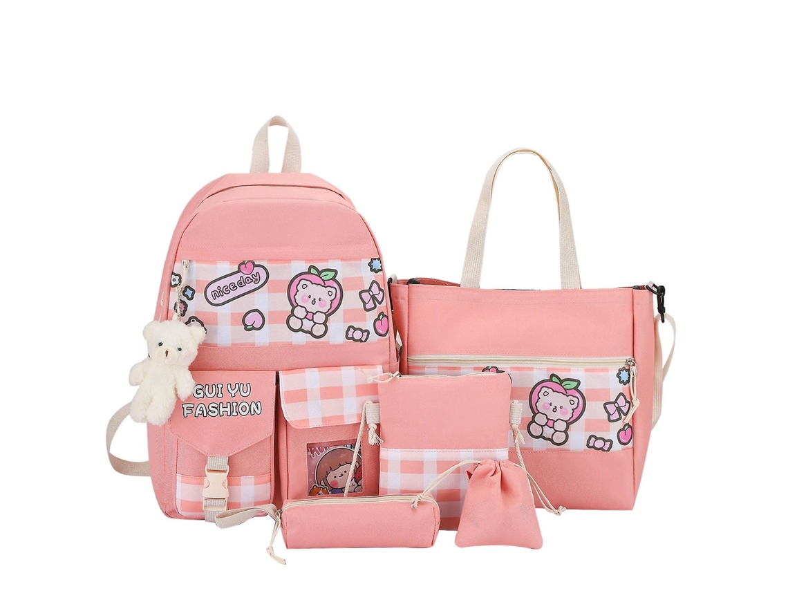 Mochila escolar para estudiantes, mochila para libros, bolsa de viaje, conjunto de cinco piezas, gran capacidad, Chennnls de ocio