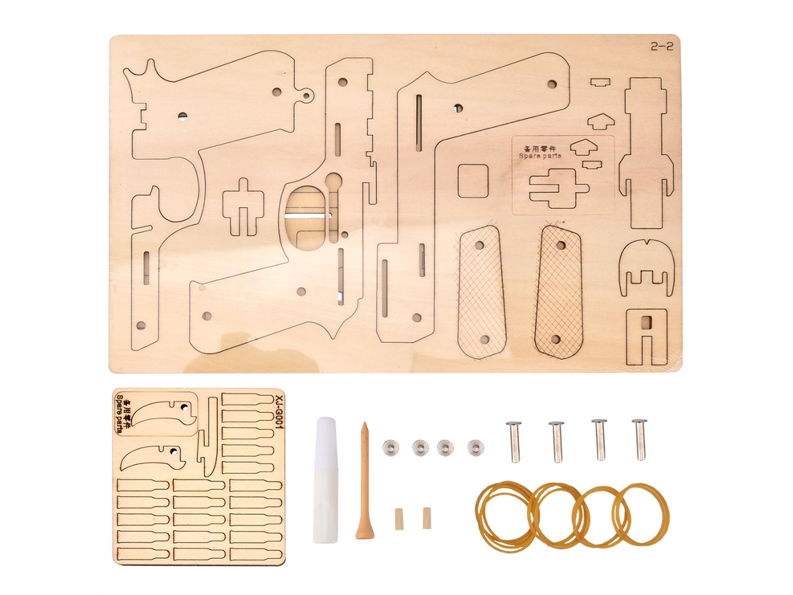 Kit De Modelo De Pistola De Goma De Madera Para Armar En 3d Para Niños