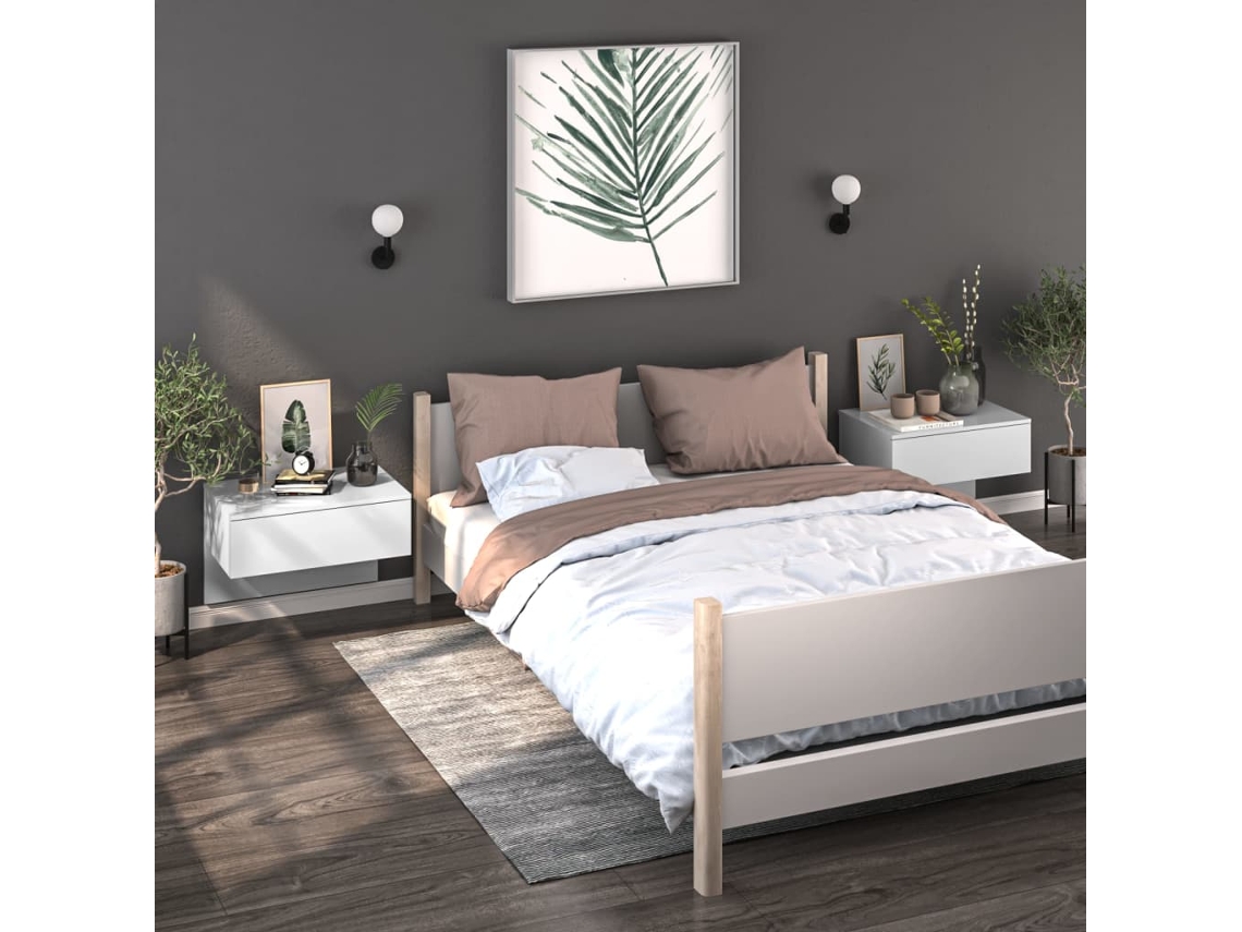 Mesitas de Noche LOVELY HOME Mesinha Montagem na Parede 2 Pcs Branco Brilhante