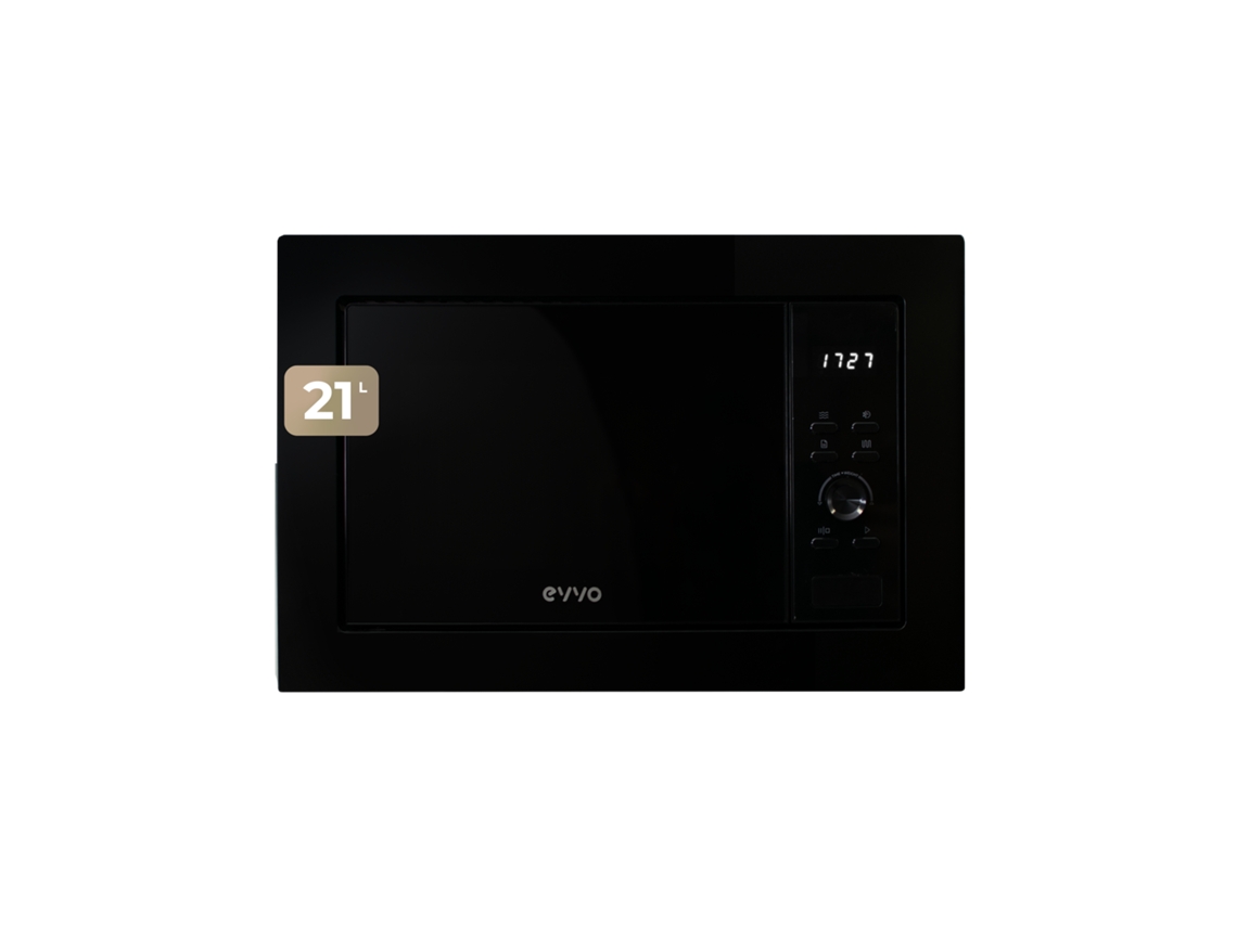 Evvo Microondas Integrable Mi30 Black, 21l, Grill 1000w, Multifunción, Descongelar, Temporizador 60 Min, Display Digital, Negro.