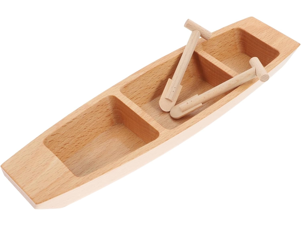 Modelo Realista De Canoa En Miniatura De Construcción Natural Con Acabado Liso.