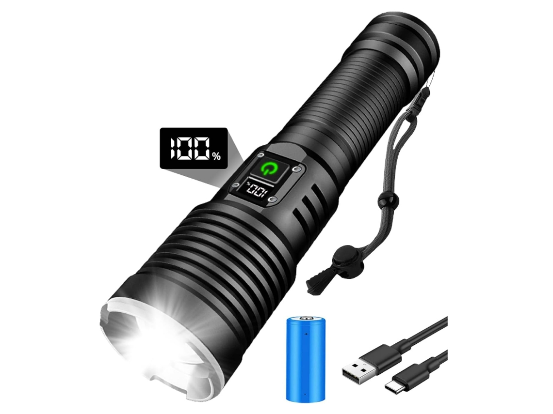 Antorcha Led 15000 Lúmenes Lcd Display 5000mah Acampar/perros Negro