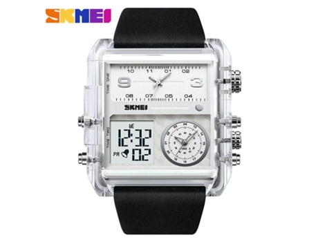 Reloj para Hombre, Reloj Cuadrado LED con Alarma de Cuarzo y Pantalla analógica de 3 Horas, Blanco Transparente LUUCOZK