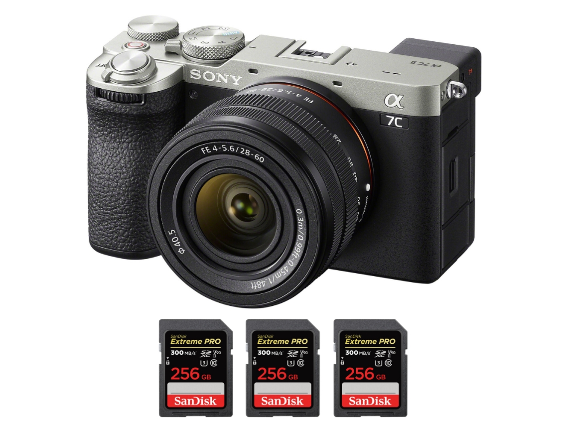 Sony A7c Ii Plateado + Fe 28-60mm F/4-5.6 + 3 Sandisk 256gb Uhs-ii 300mb/s - Cámara Fotográfica Híbrida + Ebook Pricedirect
