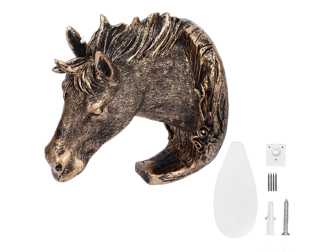 Gancho De Pared Con Forma De Cabeza De Caballo De Resina Dorada Antigua Para Abrigos, Llaves Y Decoración Para Sala De Estar, Baño Y Cocina.