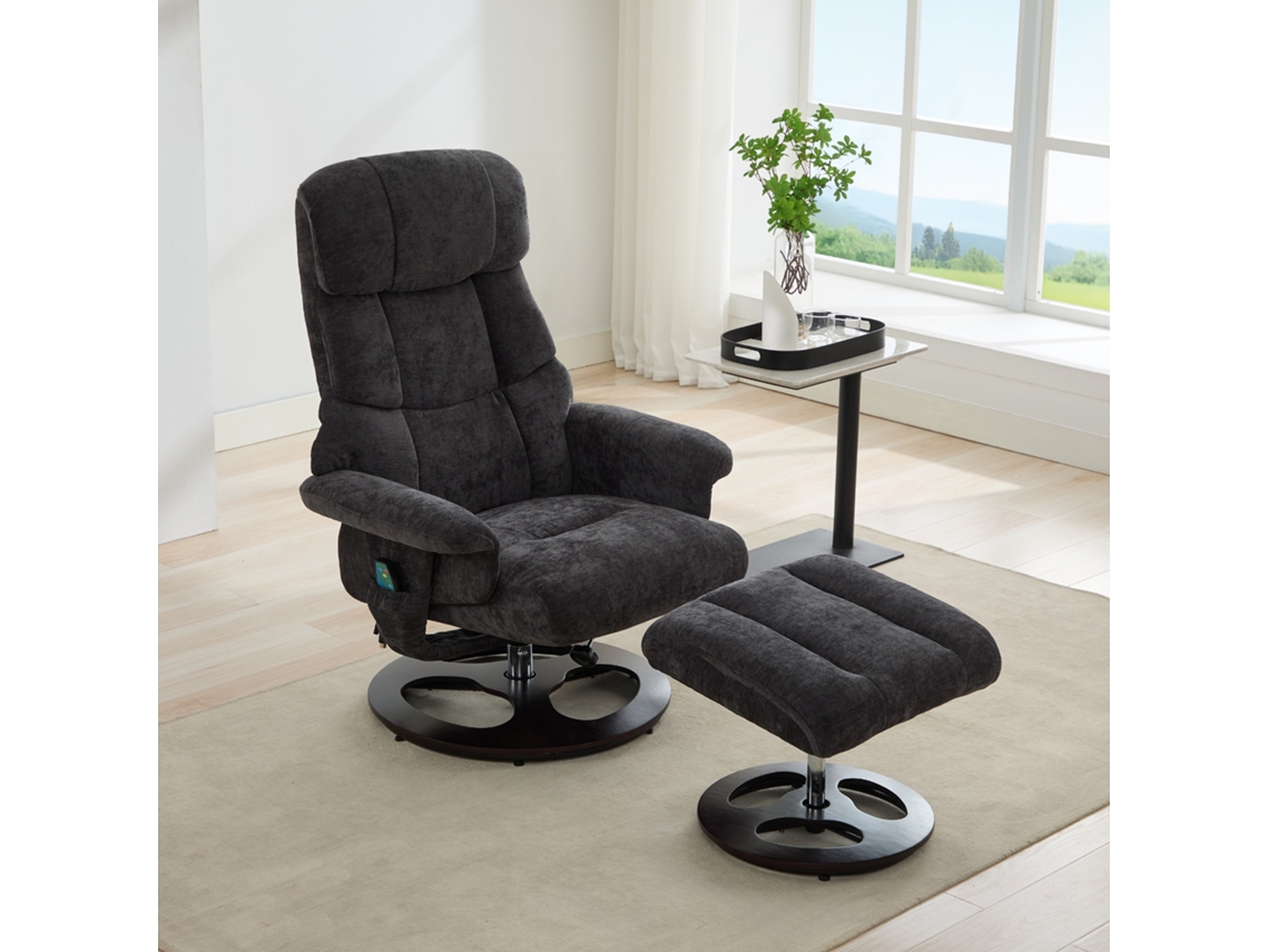 Sillón De Masaje Con Calefacción, Reclinable 360°, Chenilla Gris Oscuro.