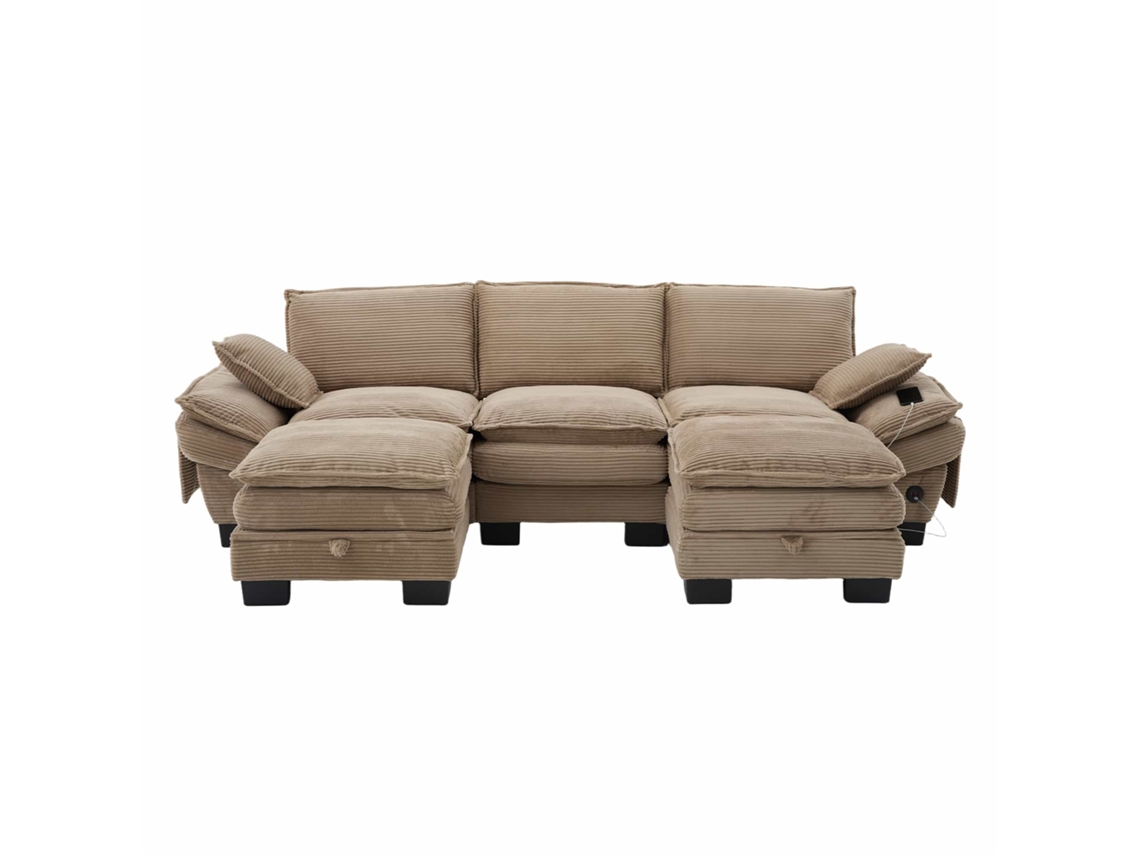 Sofá Modular 3 Plazas - Asiento Ancho, Diseño Ergonómico, Espuma De Alta Densidad, Usb-c Y Bolsillos Laterales - Khaki