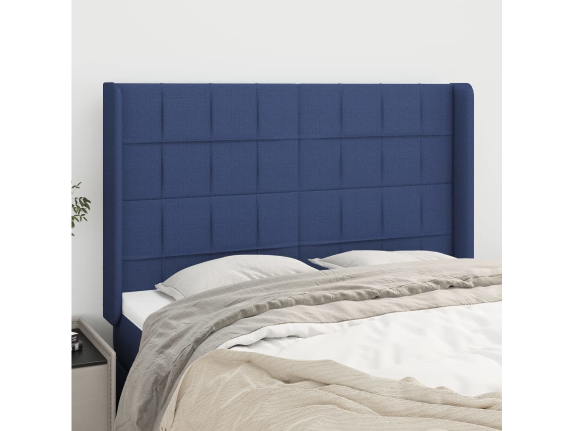 Cabecero Con Orejas De Tela Azul 147x16x118/128 Cm