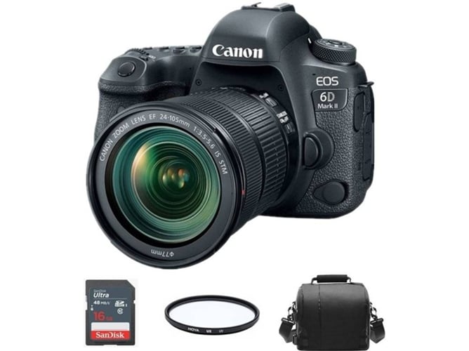 Kit Cámara Réflex CANON EOS 6D II EF 24-105mm F3.5-5.6 IS STM + Funda + SD 16 gb + Hoya UX UV 77mm