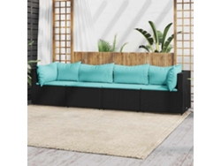 Conjunto de muebles de jardín con cojines de mimbre negros, Dkd Home Decor