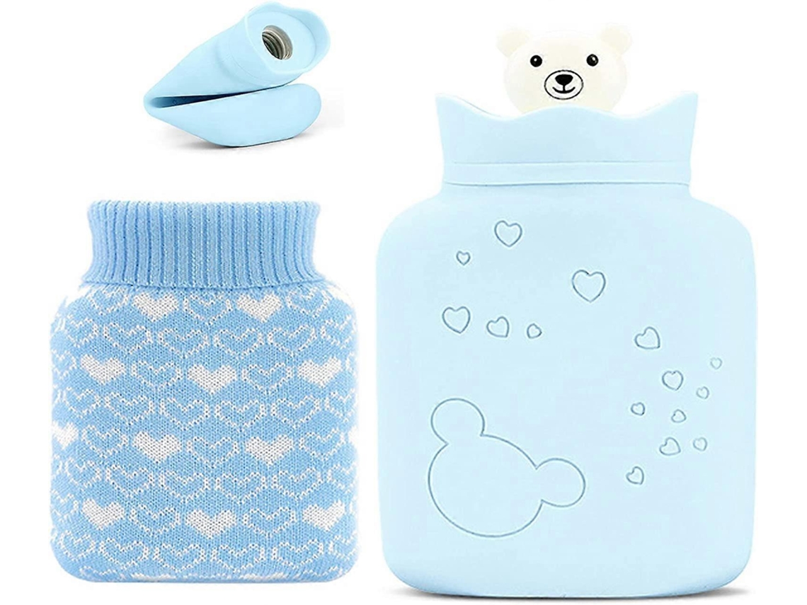 Botella De Agua Caliente Mini Con Funda Lavable, Antideslizante Y Antidesbordamiento Para Alivio Del Dolor Y Calor (azul)