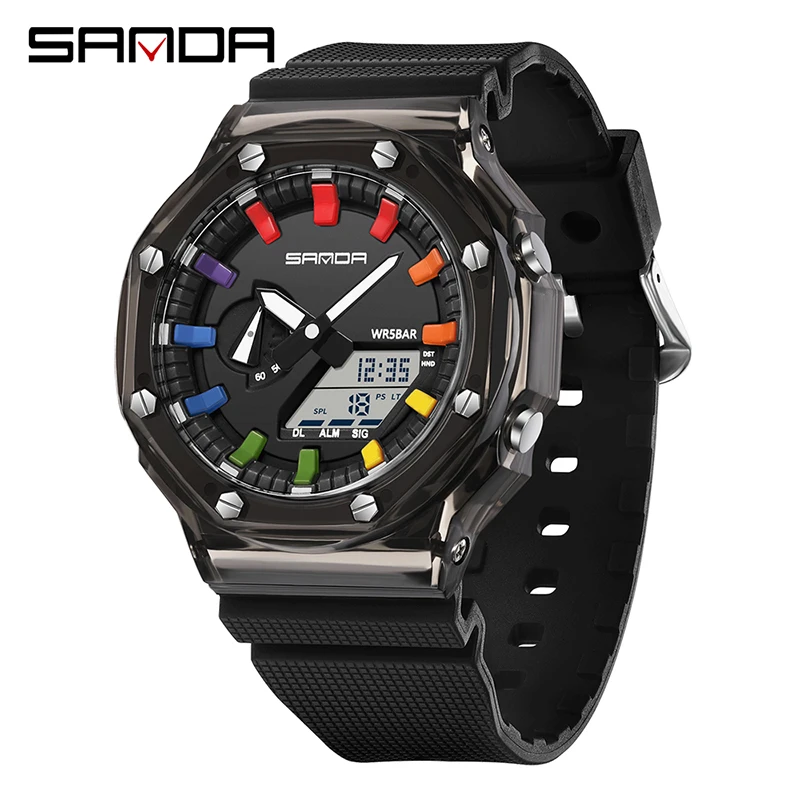 Reloj De Hombre (blanco Y Negro) – Reloj De Cuarzo Resistente Al Agua Con Temporizador De Cuenta Regresiva, Cronómetro, Luz Led Y Alarma