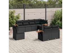 Conjunto de sofá de jardín de 8 piezas con cojines en mimbre sintético negro de DKD Home Decor