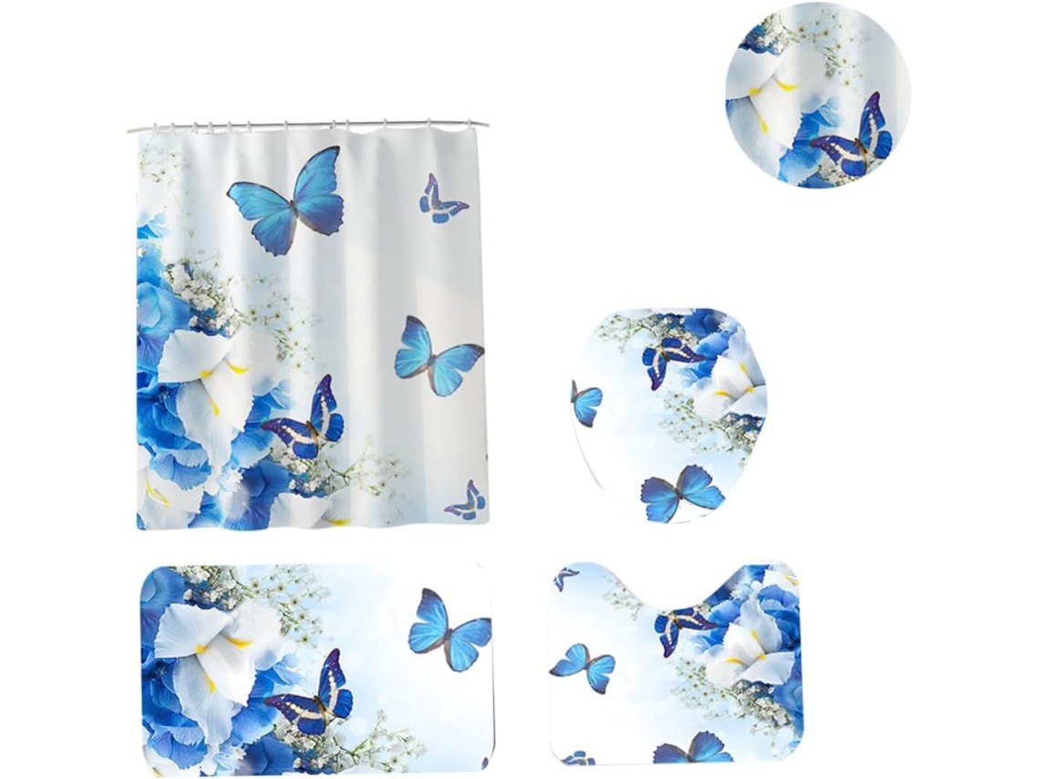 Juego De 4 Piezas De Cortinas Y Alfombras Para El Suelo En Material Duradero Y Accesorios De Baño.