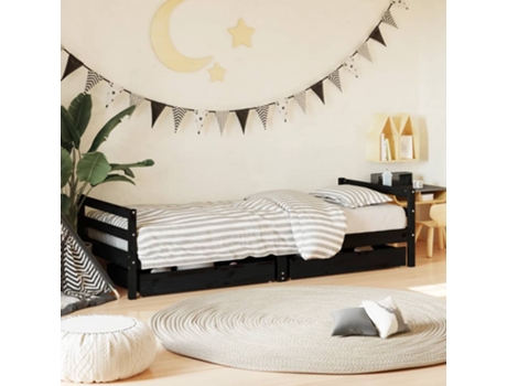 Estructura De Cama Para Niños VIDAXL Negro Madera (90x200 cm)