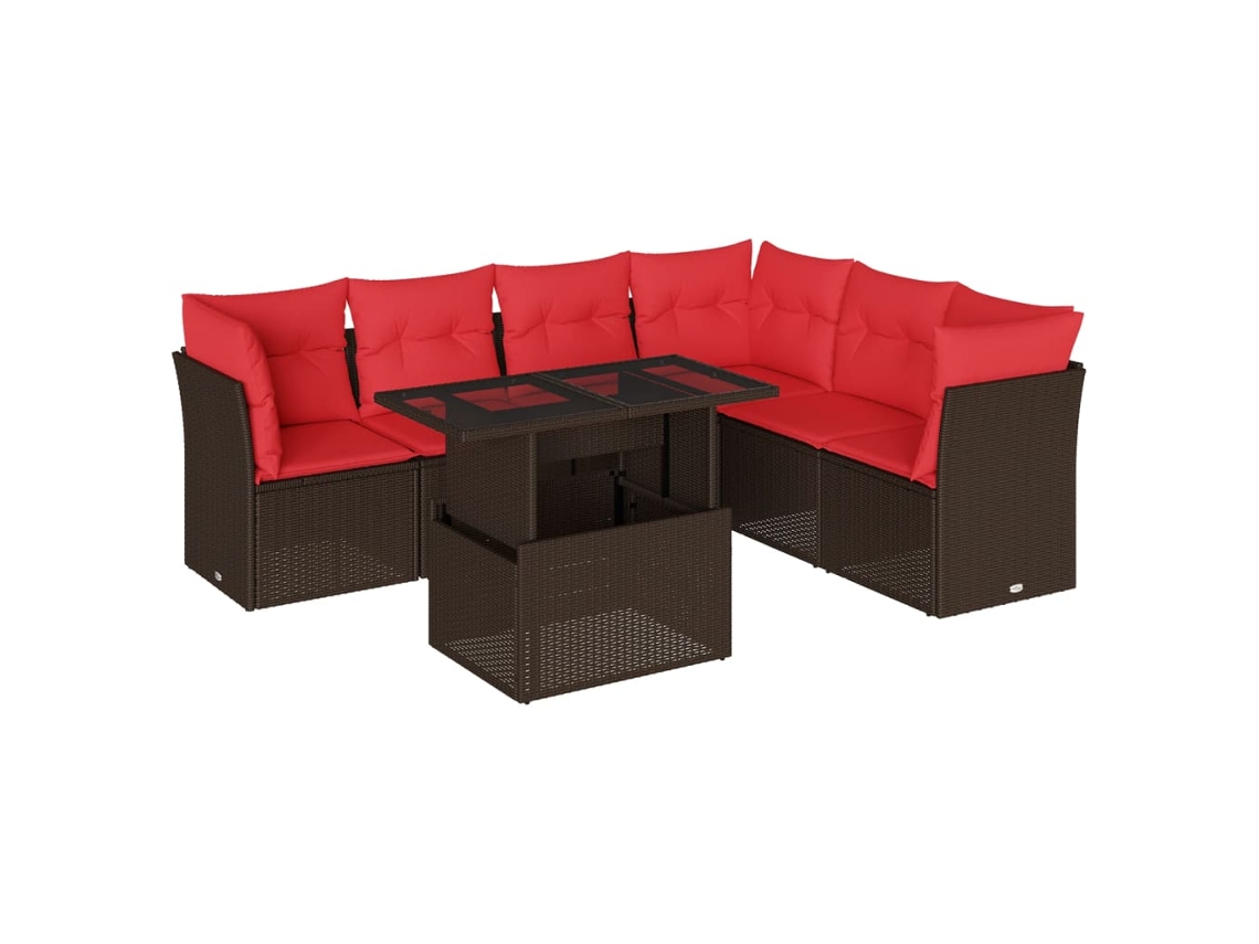Conjunto de sofá de jardín de 7 piezas con cojines, ratán negro. EXCLUSIVO DE MAISON.