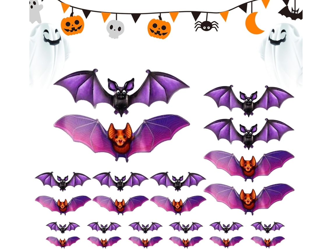 Murciélagos De Halloween | 24 Pegatinas De Pared 3d Con Luz - Decoración Del Hogar