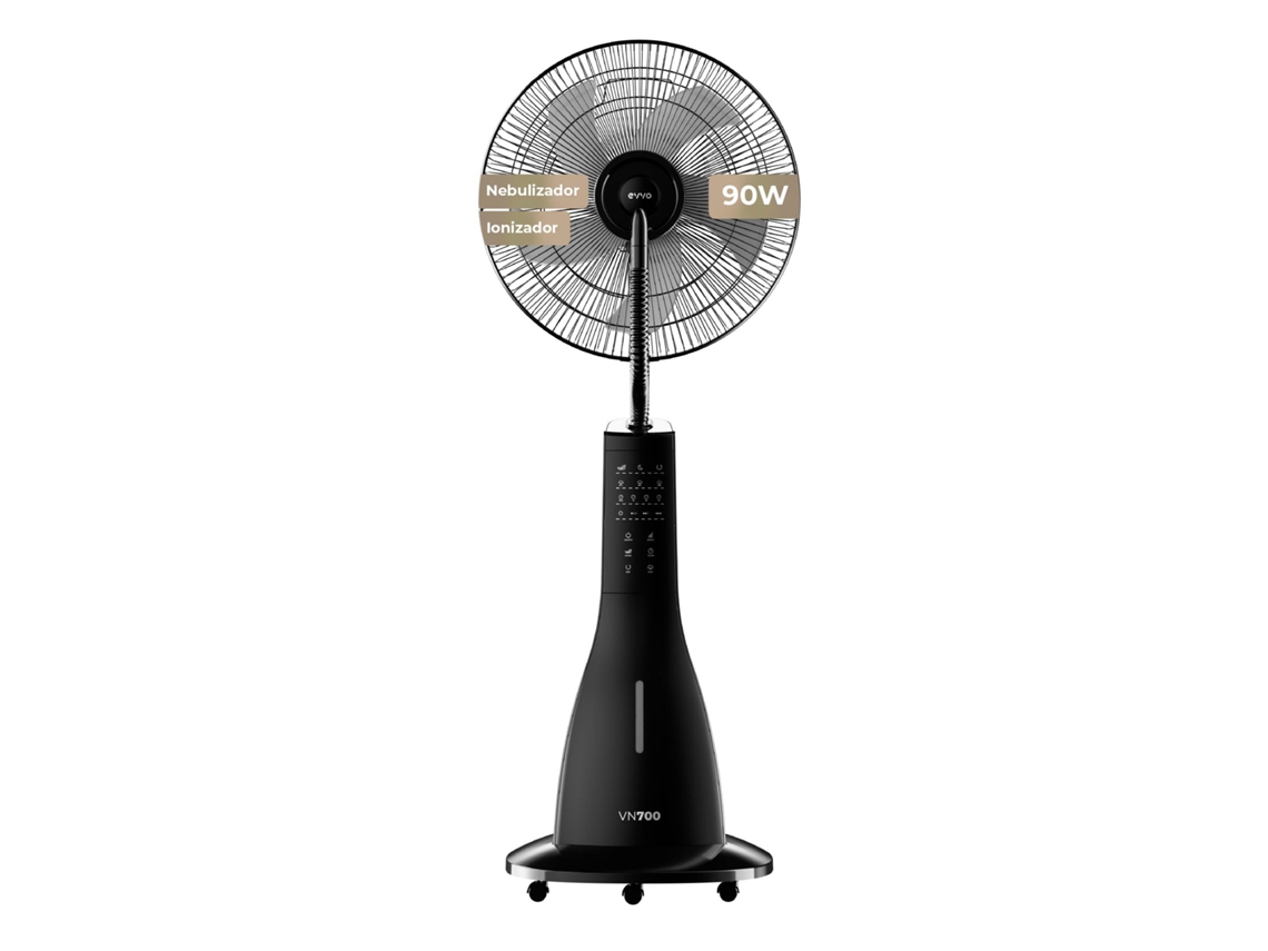Ventilador nebulizador Evvo Vn7, 9 W, pantalla LED, 3 modos, temporizador de 7,5 h, control remoto, ruedas, silencioso