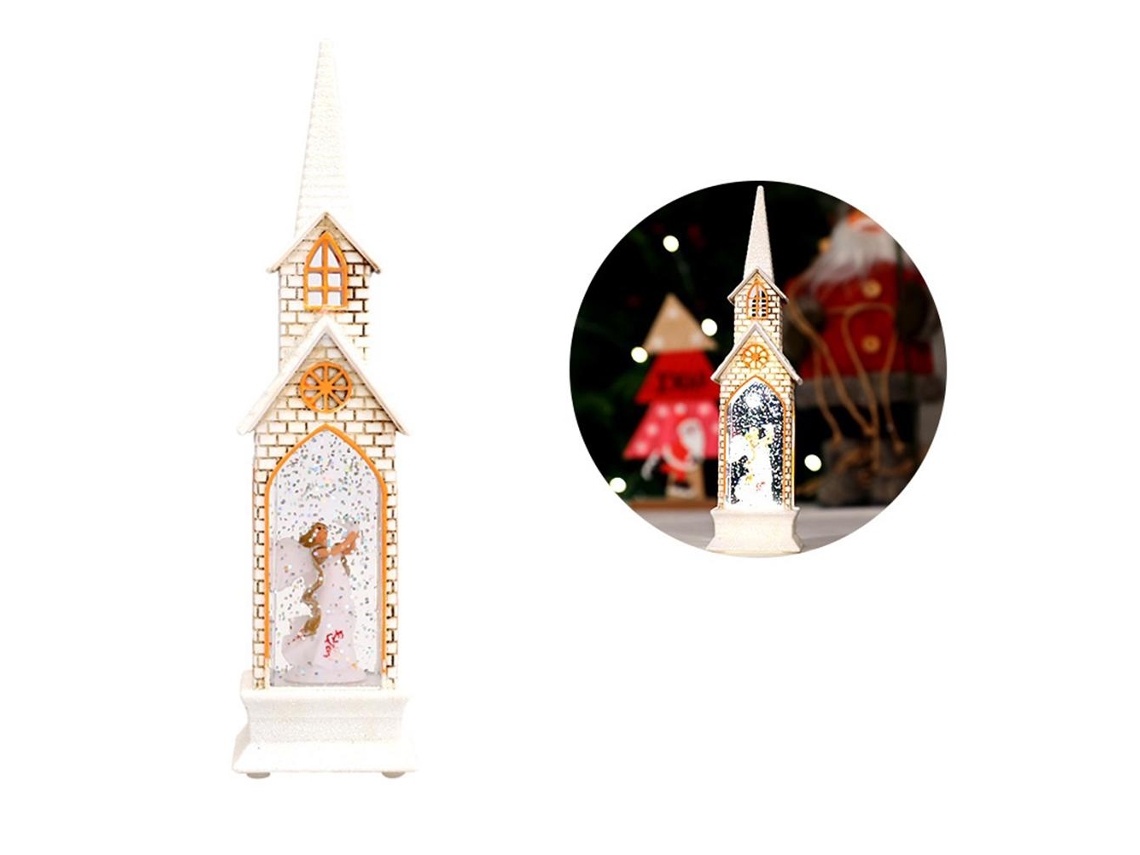 Farol Navideño Iluminado Con Forma De Iglesia, Con Mesa Auxiliar Con Luz Led Decorativa Y Estilo Farol De Viento.