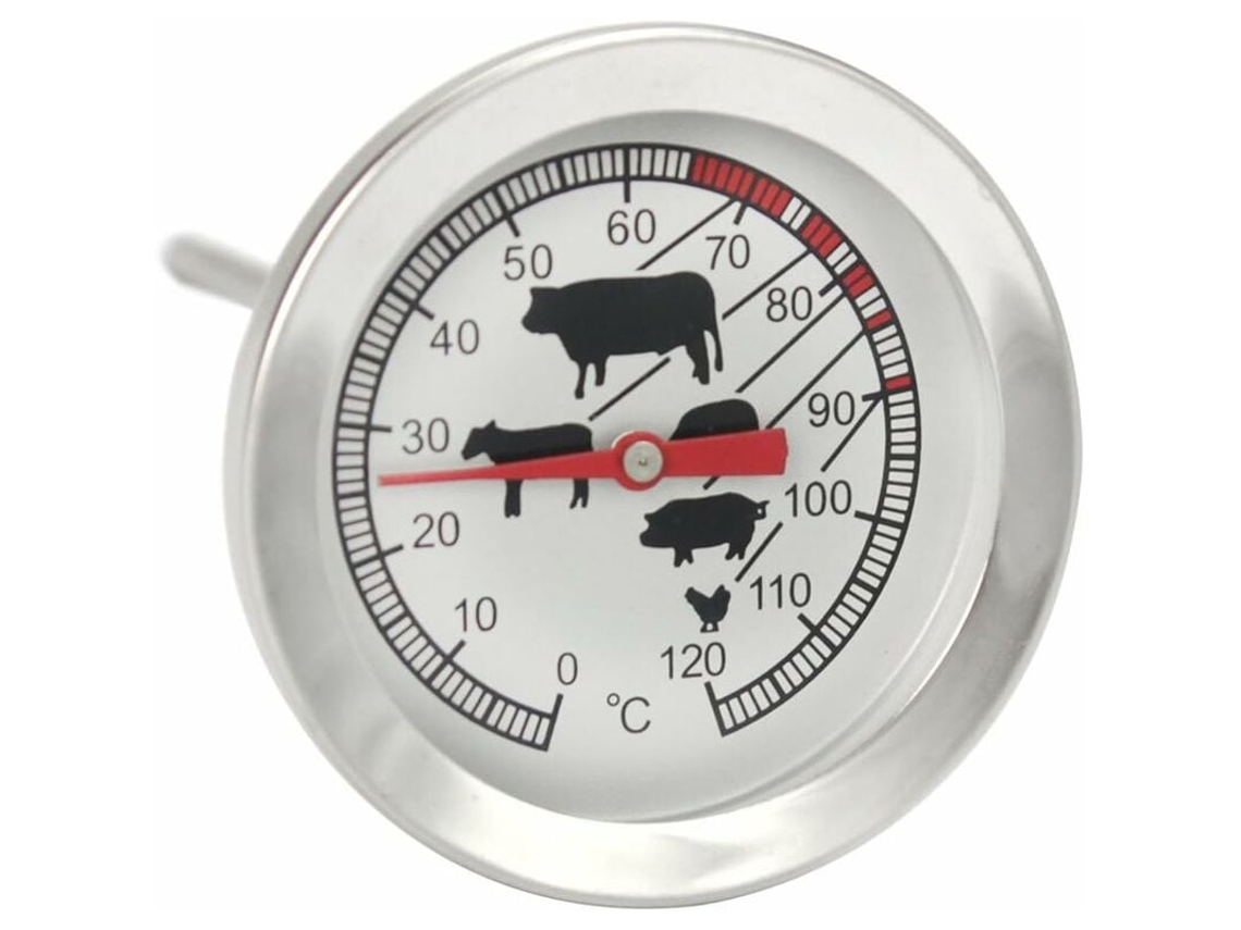 JILLIOPER Termómetro para carne apto para horno. Se puede dejar en el horno para controlar las temperaturas de cocción según las recomendaciones para carnes y a