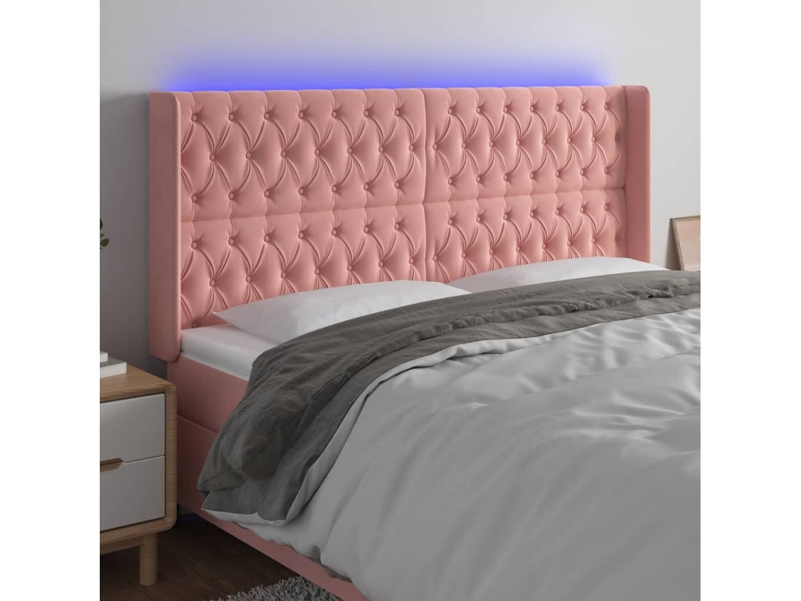 Cabecero de cama | Panel de cama con luces LED Terciopelo 203x16x118/128 cm Rosa