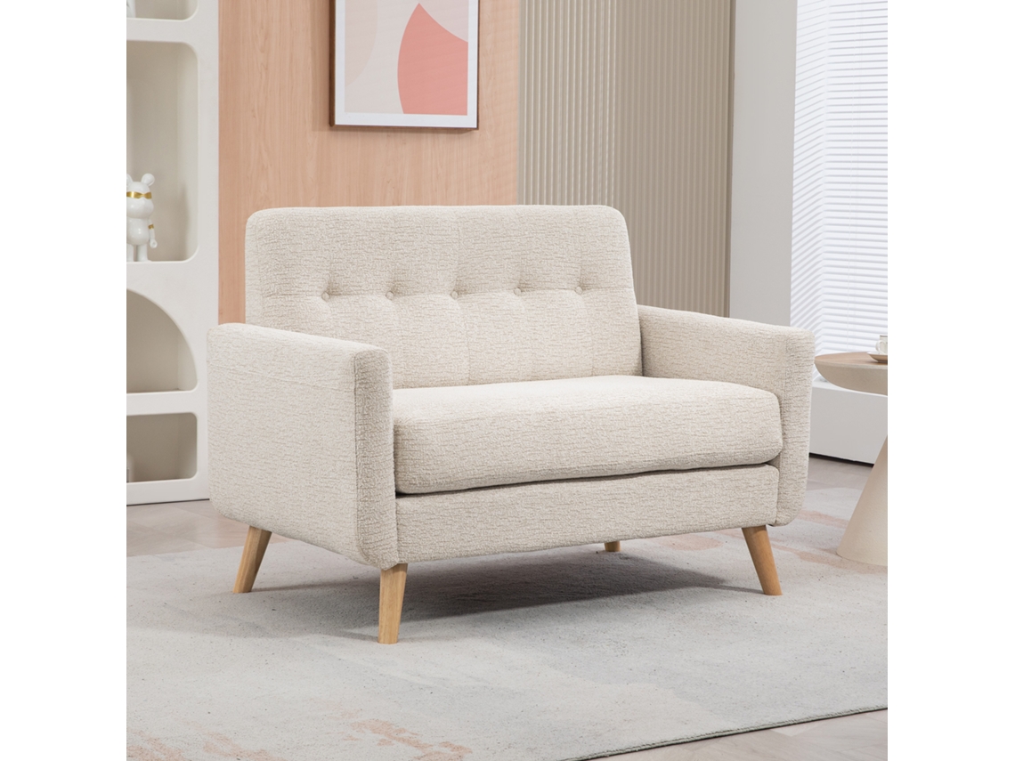 Sofá Moderno De 2 Plazas, De Madera, 114x71x82 Cm, Color Beige.